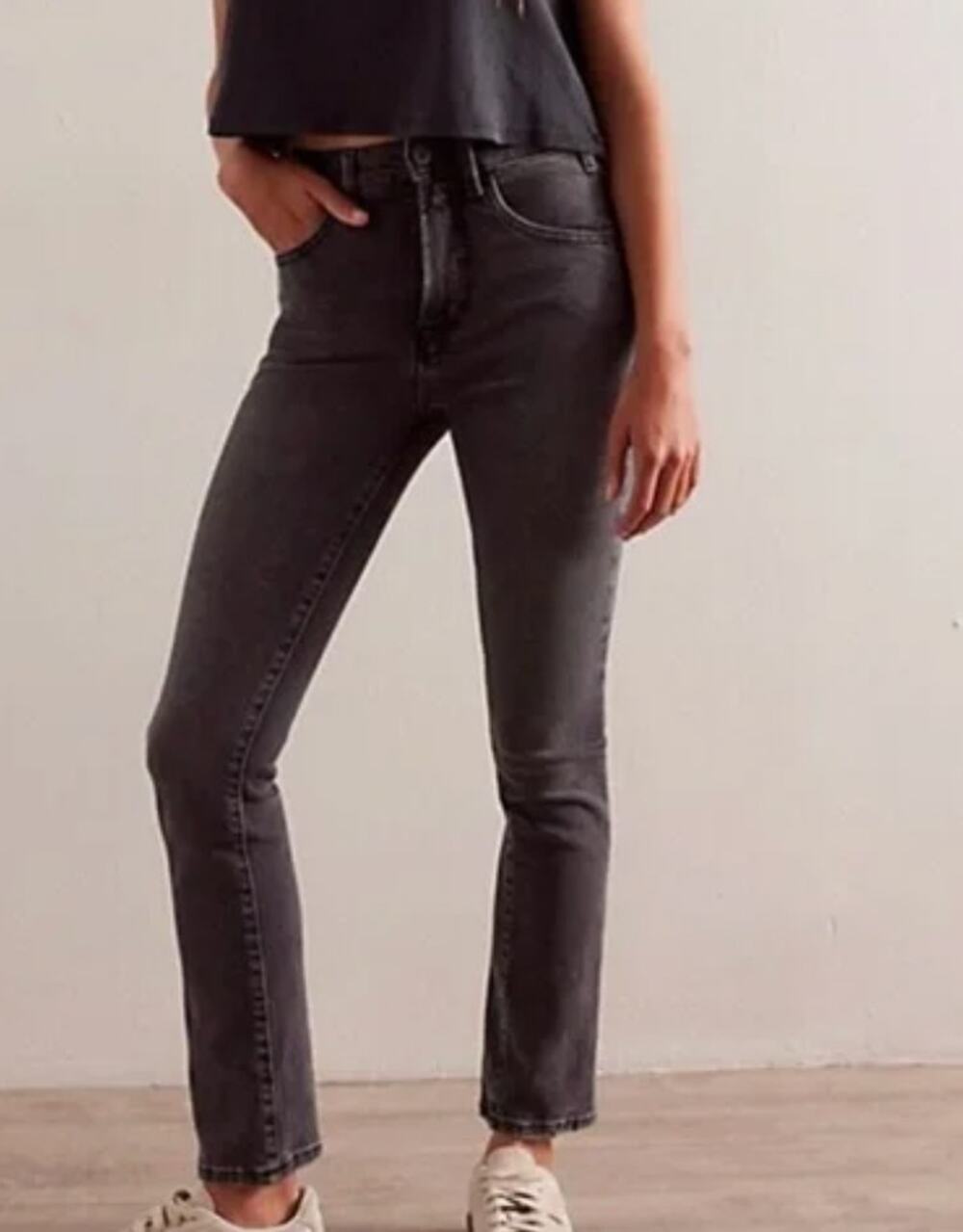 We The Free Free People Low Maintenance Mid Rise Crop Boot Jean Dark Gray 27